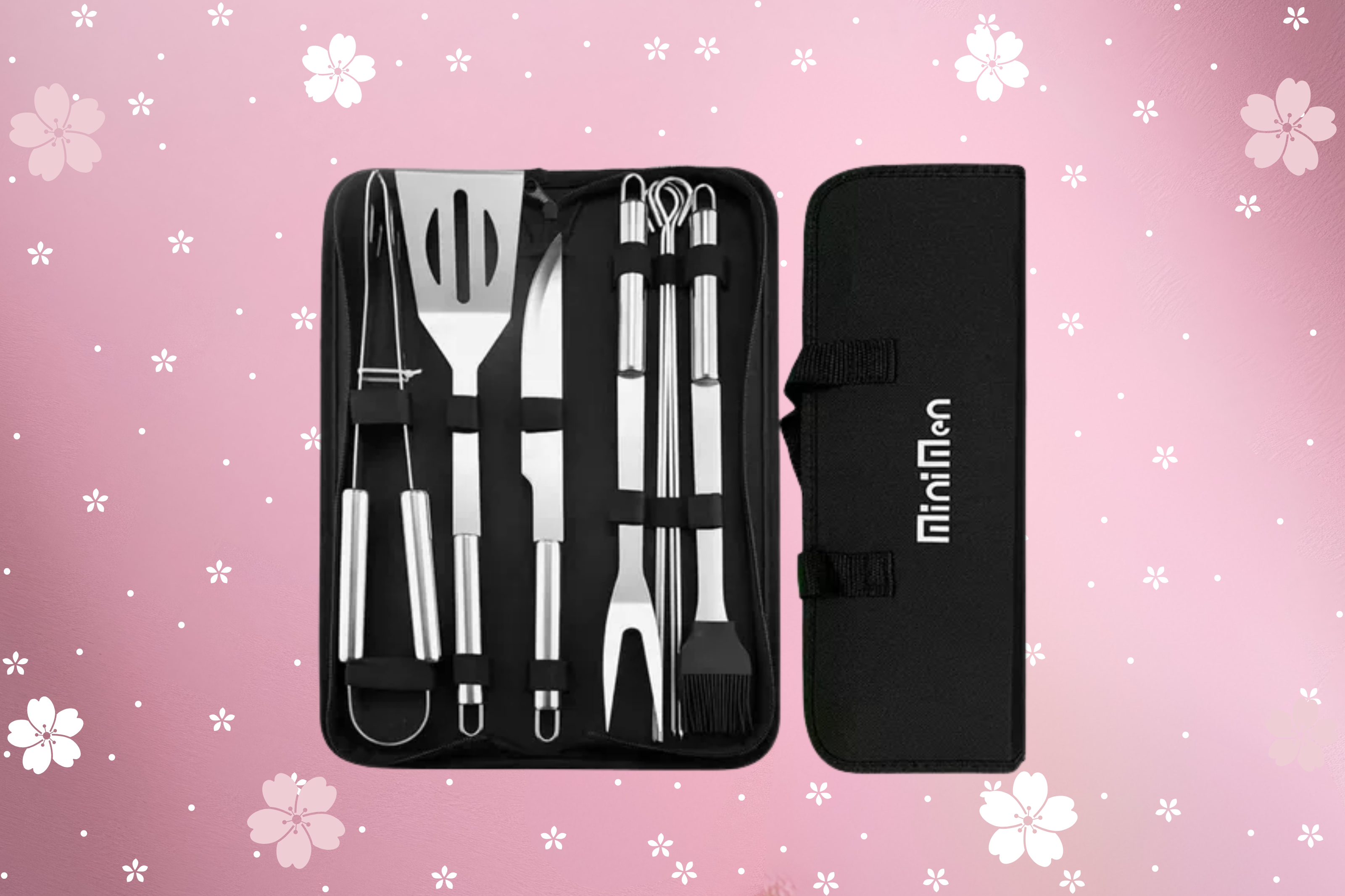 Kit Churrasco Minimen Sk-1 Aço Inox 9 Peças