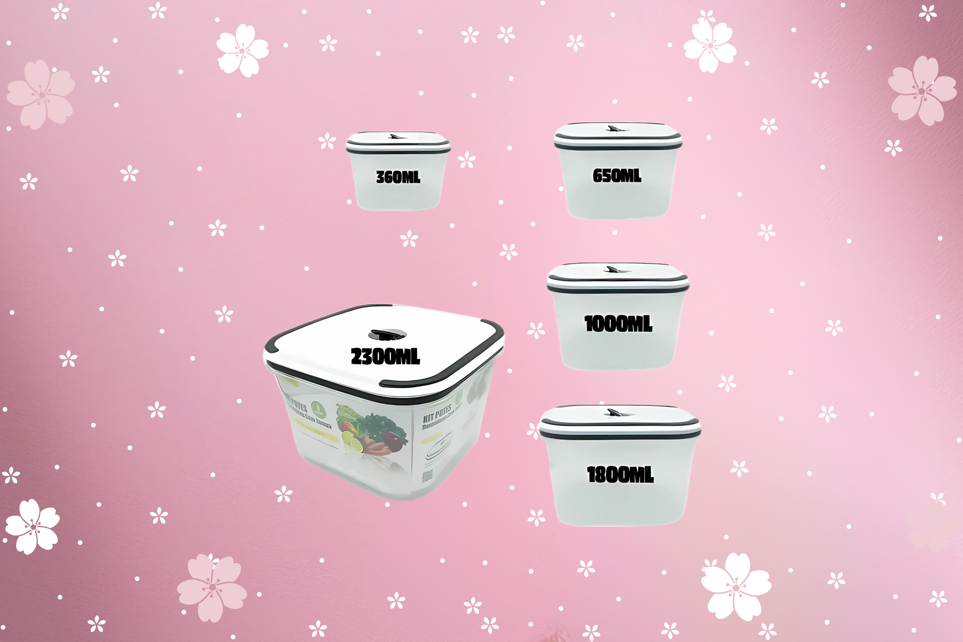 Kit 5 Potes Herméticos com Fechamento por Pressão