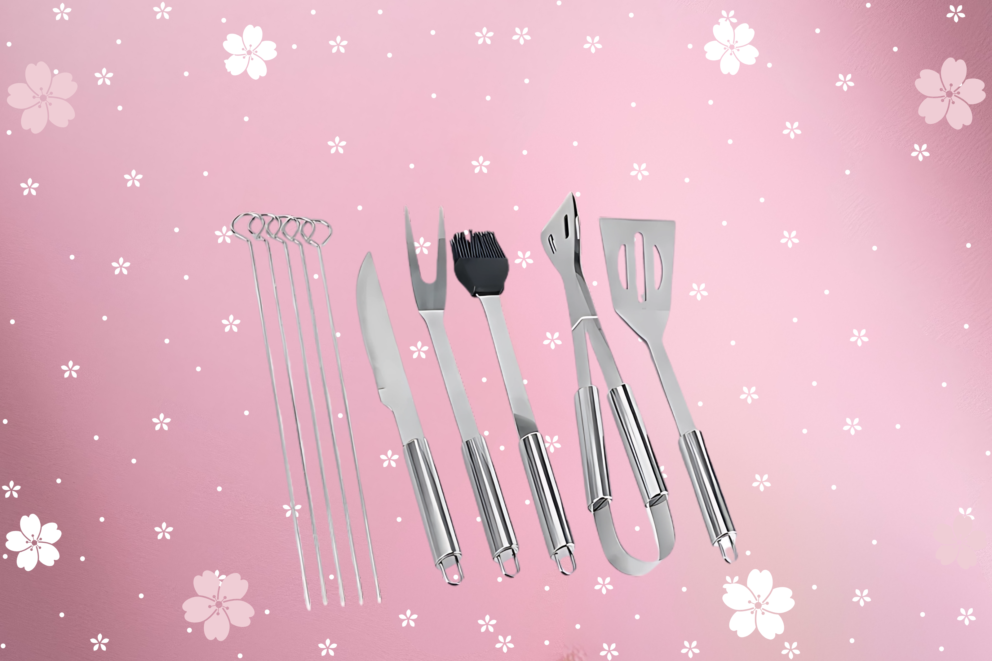 Kit Churrasco Minimen Sk-1 Aço Inox 9 Peças