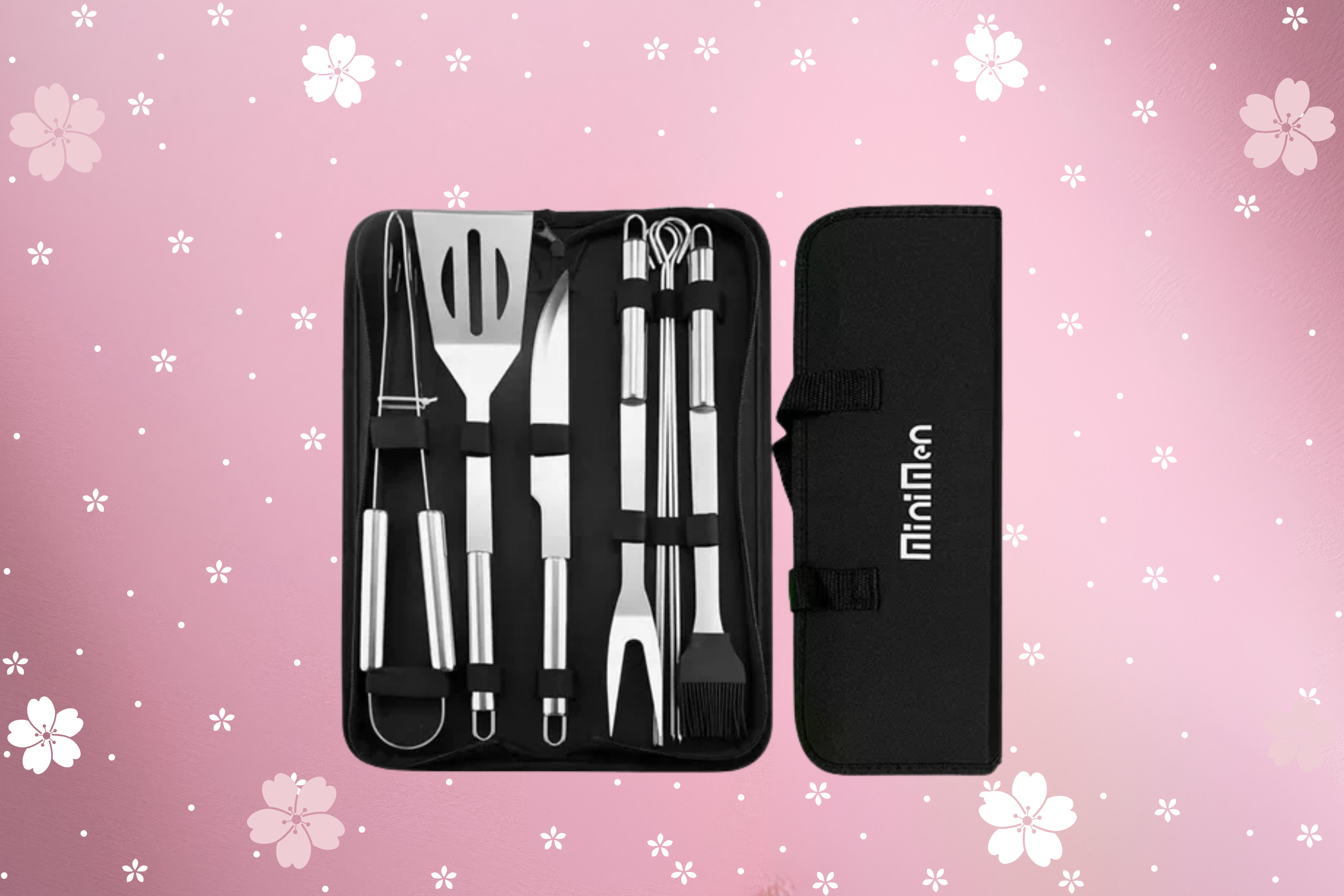 Kit Churrasco Minimen Sk-1 Aço Inox 9 Peças