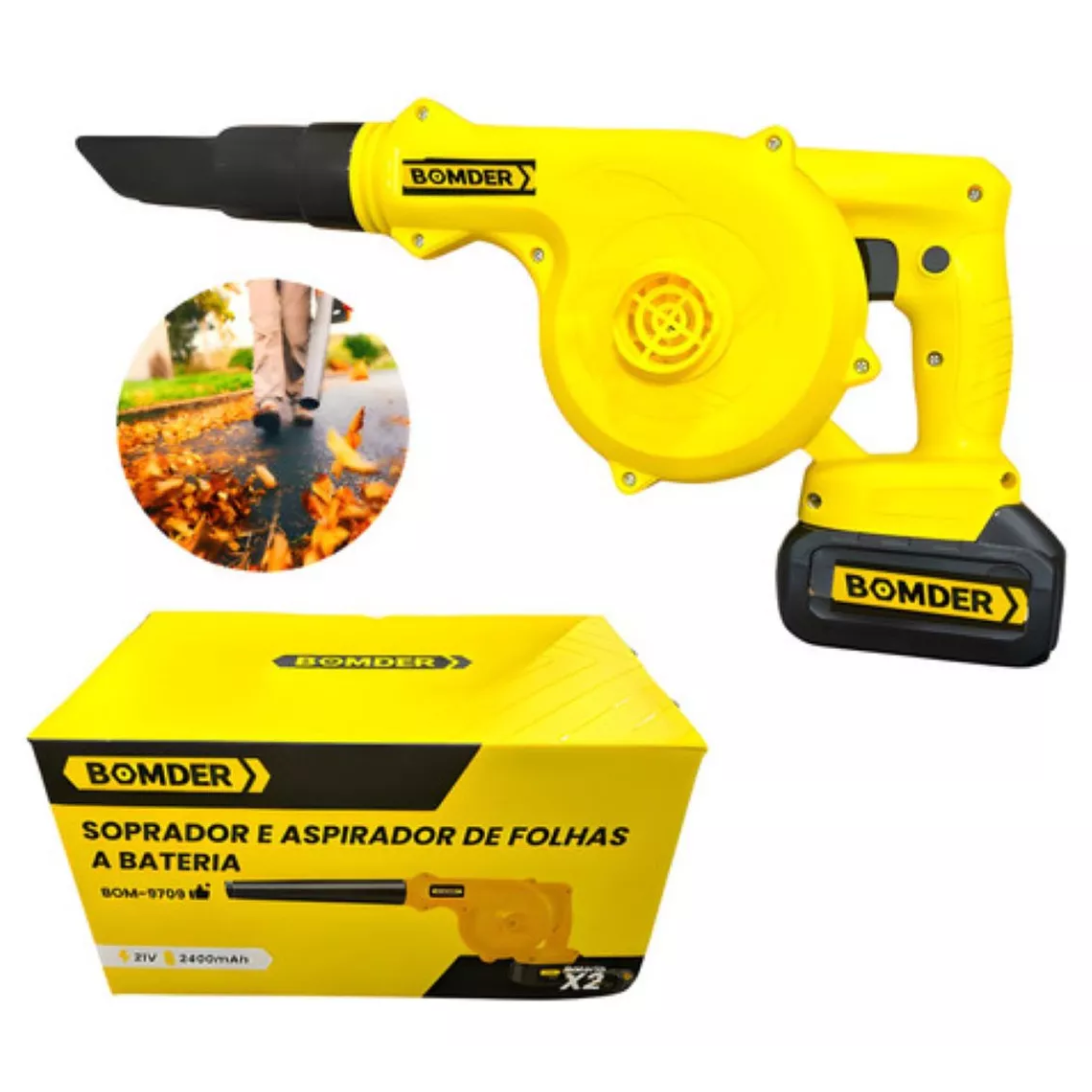 Soprador e Aspirador de Folhas a Bateria BOM-9709