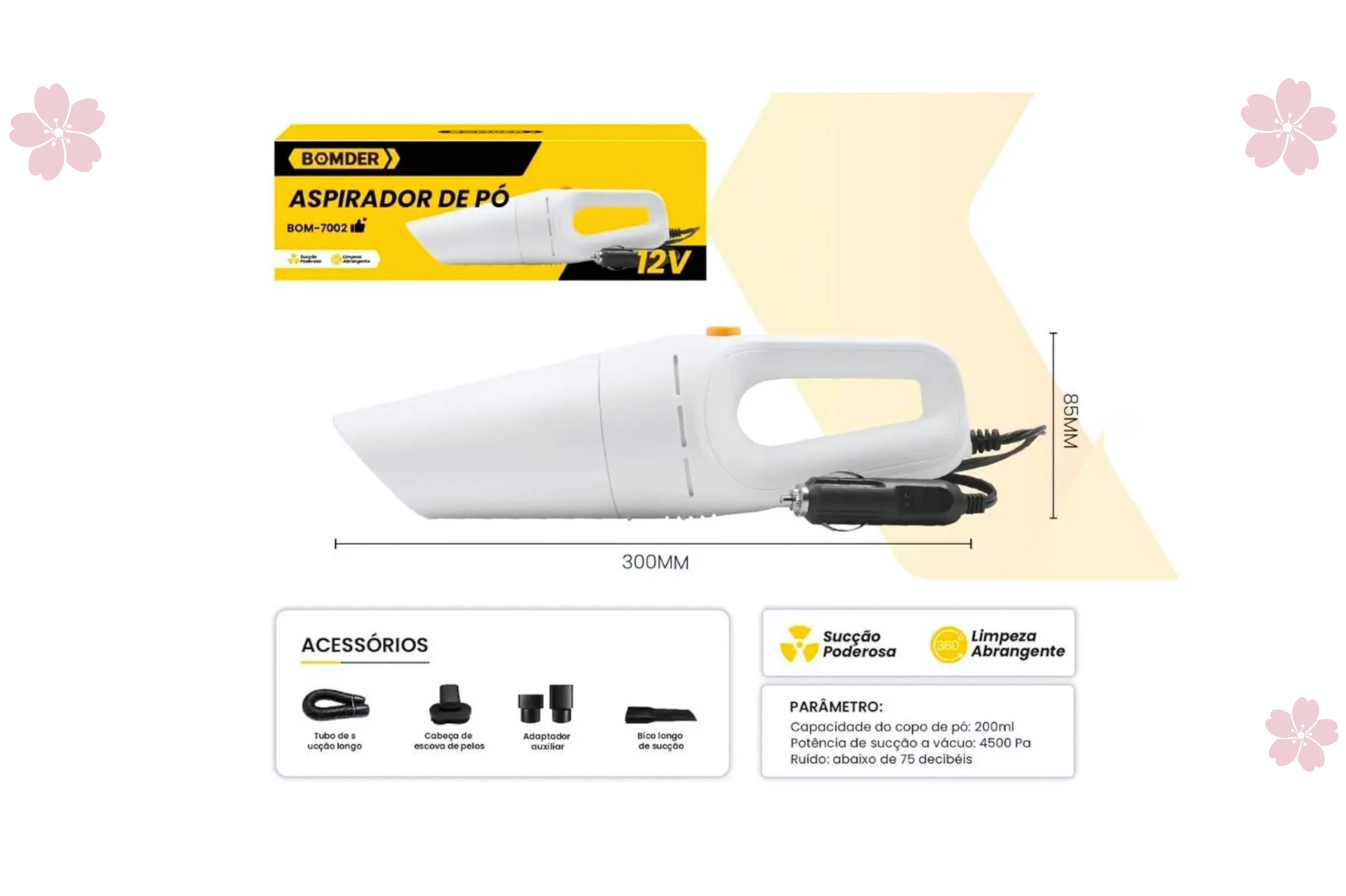 Aspirador de Pó Portátil de Mão 5 em 1 Automotivo 12V 120W – Potência e Versatilidade para Seu Carro