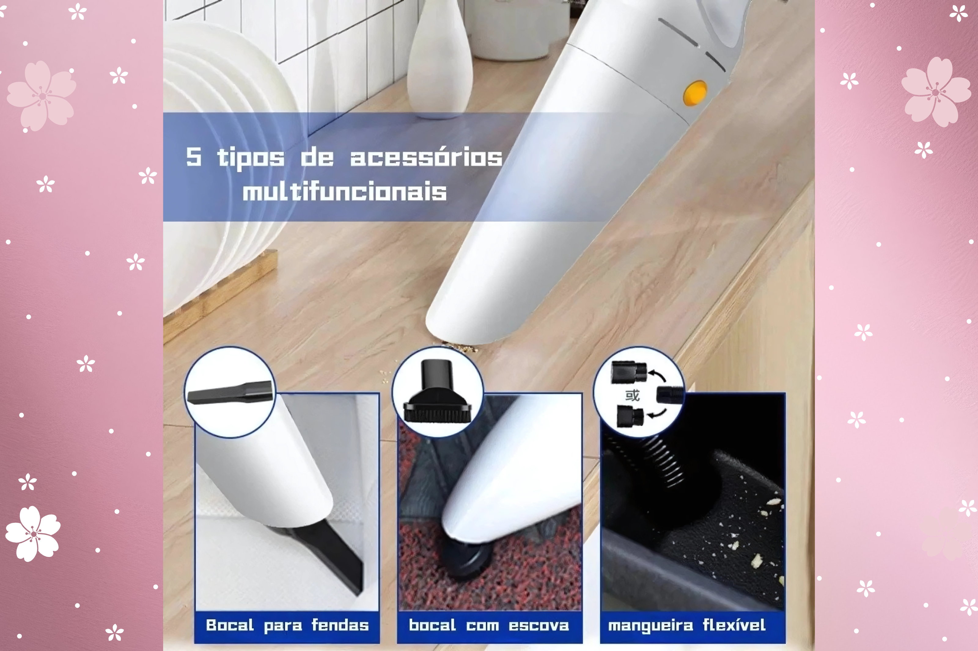 Aspirador de Pó Portátil de Mão 5 em 1 Automotivo 12V 120W – Potência e Versatilidade para Seu Carro